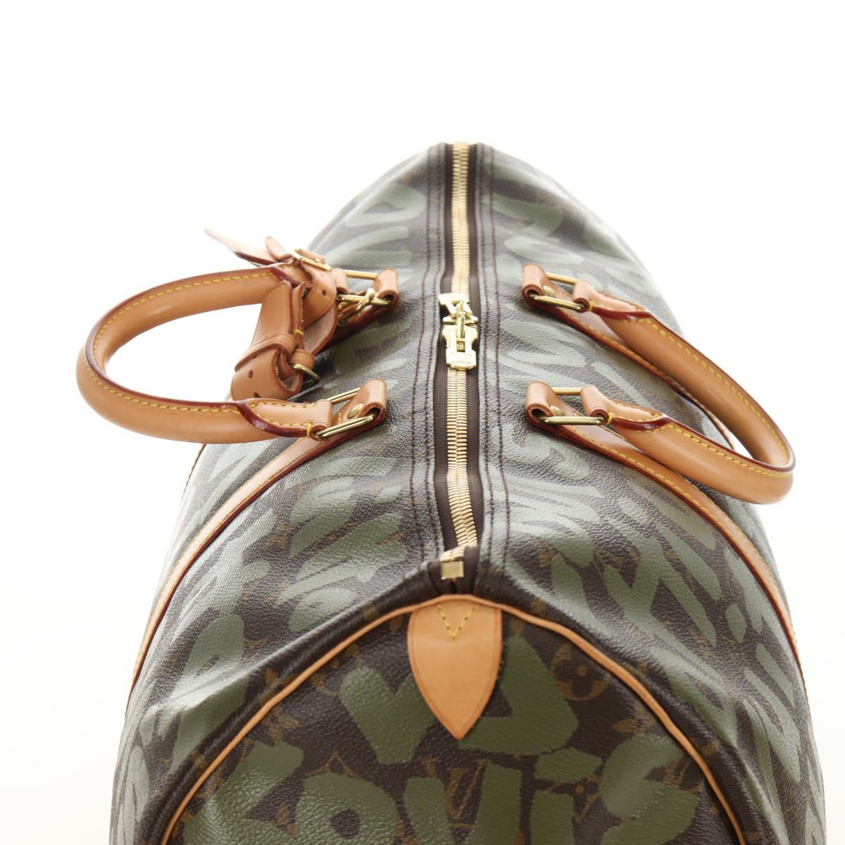 LOUIS VUITTON Monogram Graffiti Keepall 50 Boston Bag Khaki M92196 Auth 184999SV