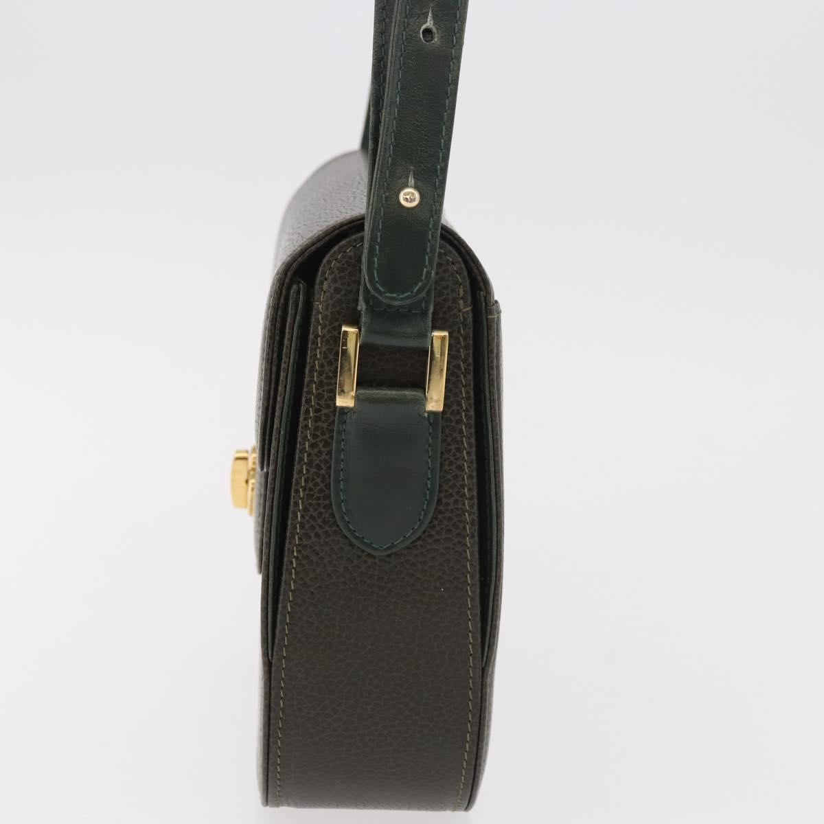 BALLY Shoulder Bag Leather Green Gold Auth 185005