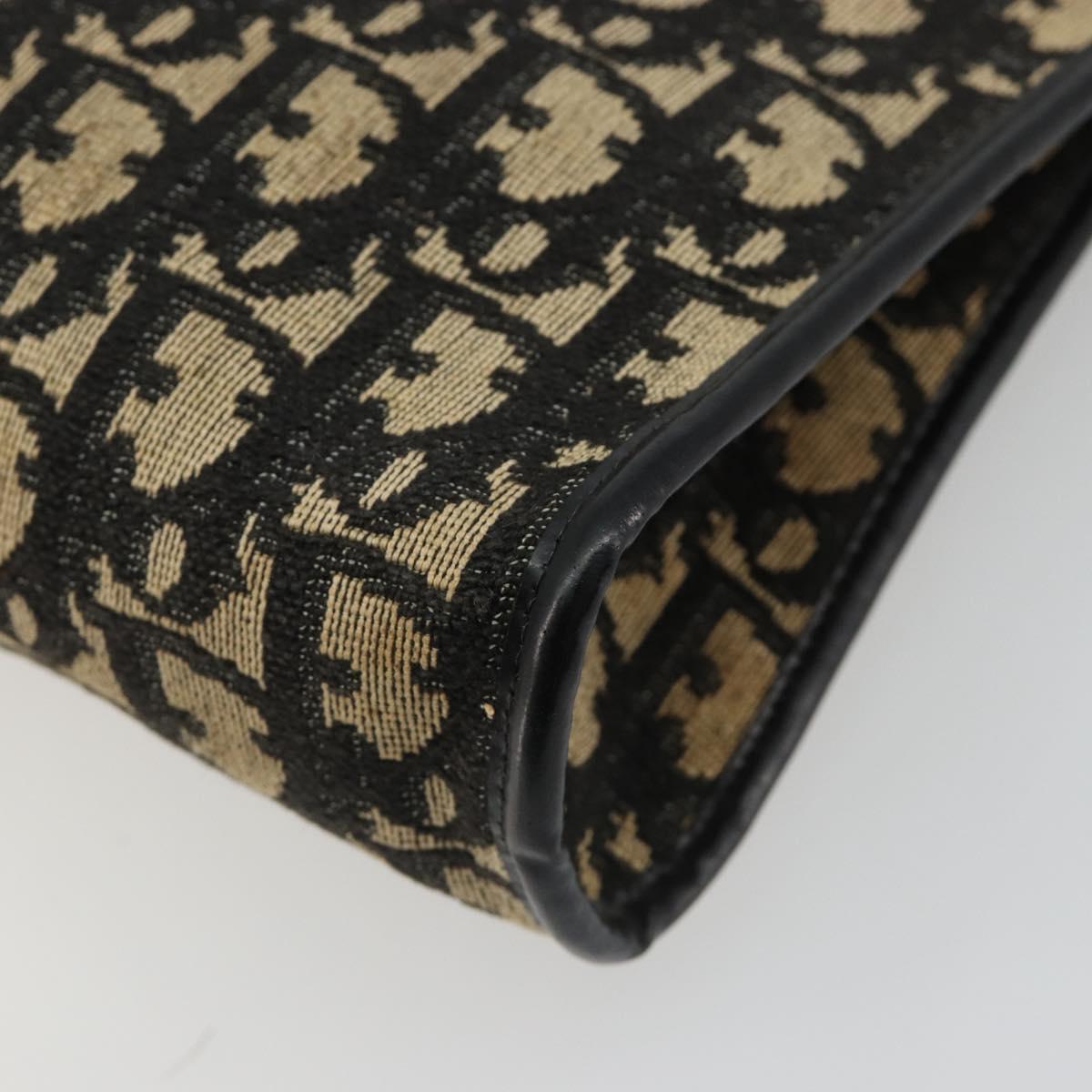 Christian Dior Trotter Canvas Shoulder Bag Navy Gold Auth 185006