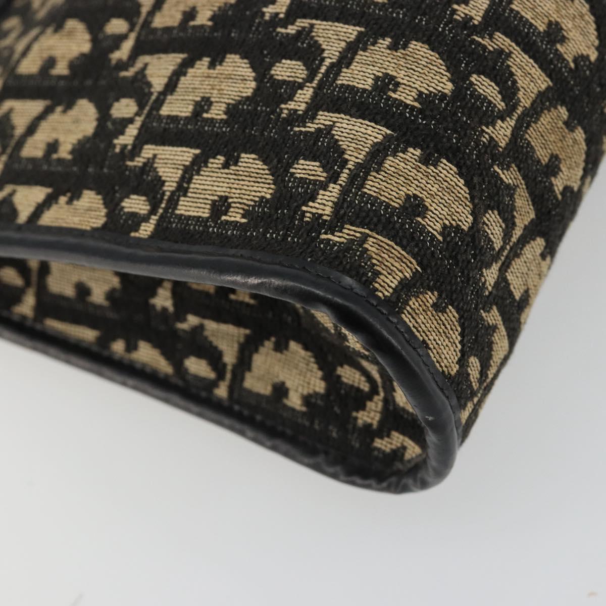 Christian Dior Trotter Canvas Shoulder Bag Navy Gold Auth 185006