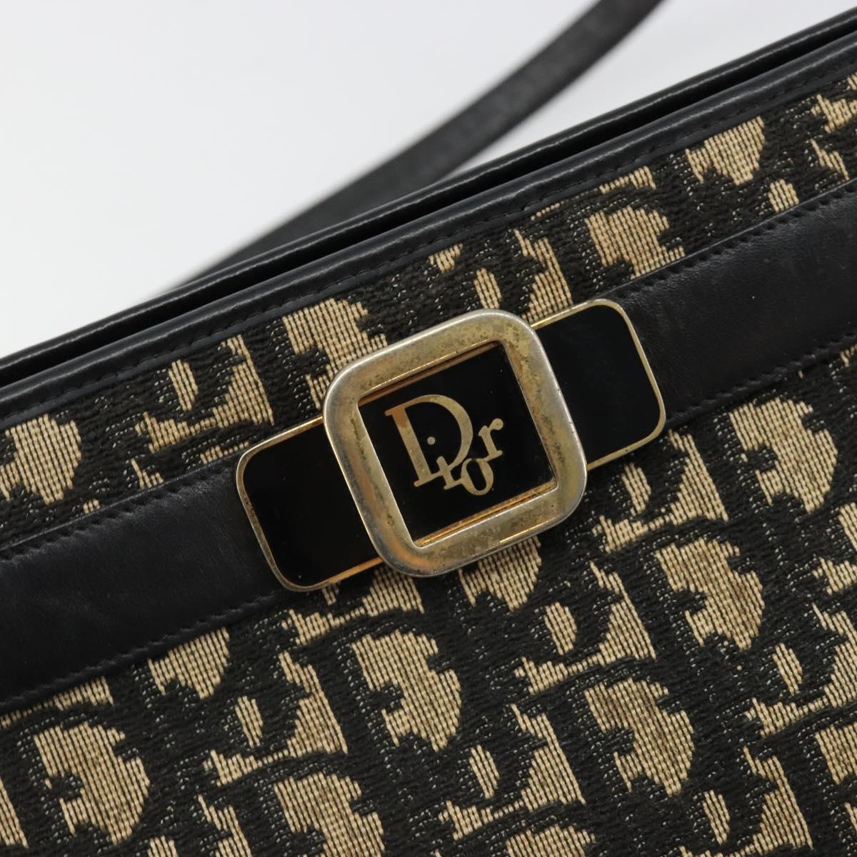 Christian Dior Trotter Canvas Shoulder Bag Navy Gold Auth 185006