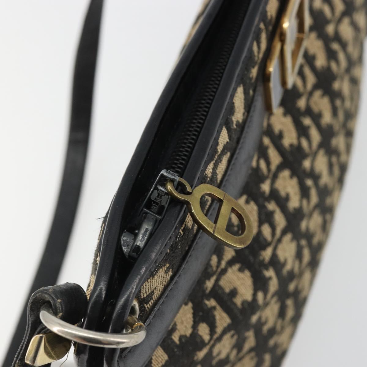 Christian Dior Trotter Canvas Shoulder Bag Navy Gold Auth 185006