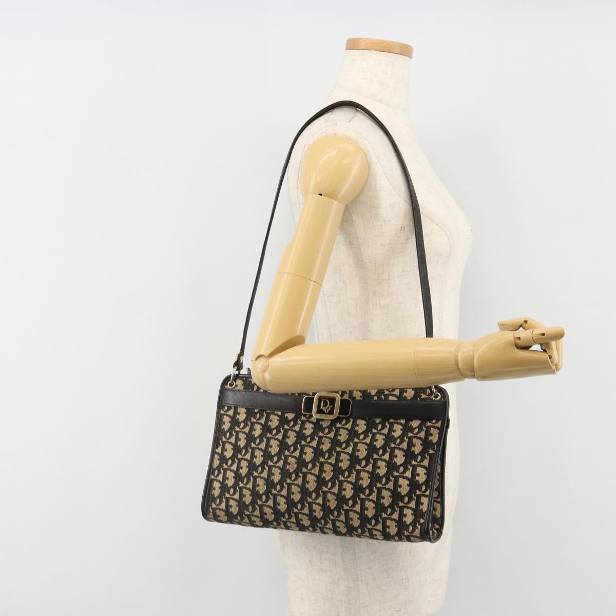 Christian Dior Trotter Canvas Shoulder Bag Navy Gold Auth 185006