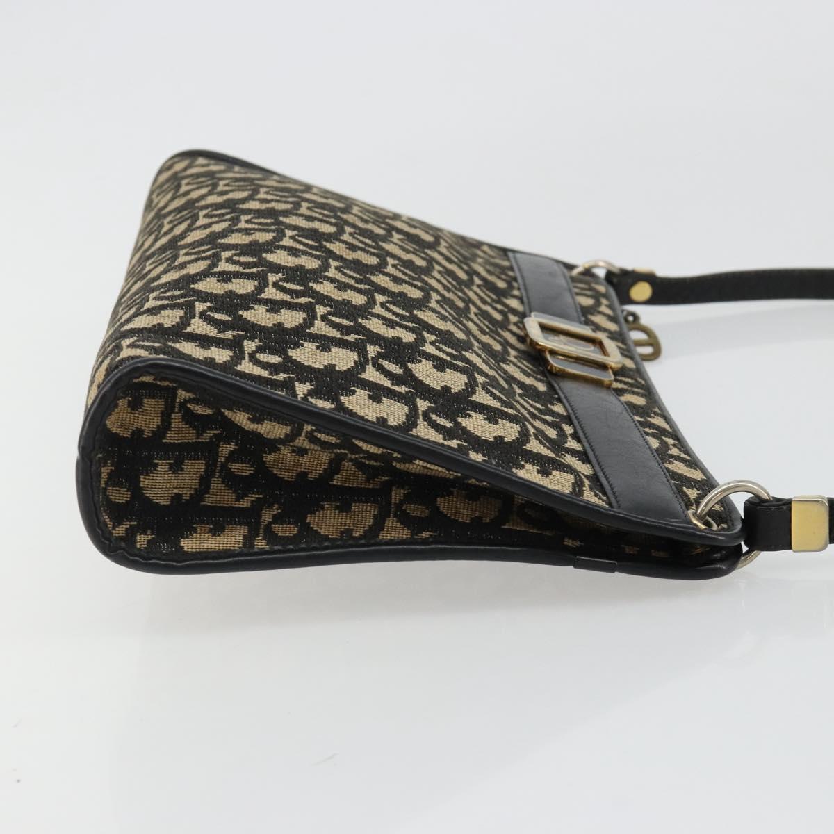 Christian Dior Trotter Canvas Shoulder Bag Navy Gold Auth 185006