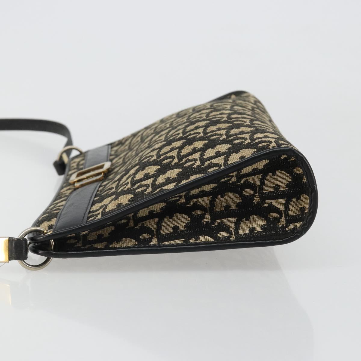 Christian Dior Trotter Canvas Shoulder Bag Navy Gold Auth 185006