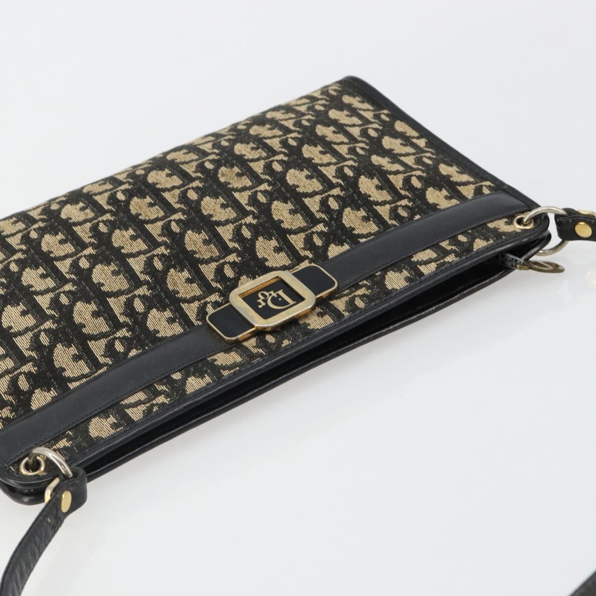 Christian Dior Trotter Canvas Shoulder Bag Navy Gold Auth 185006