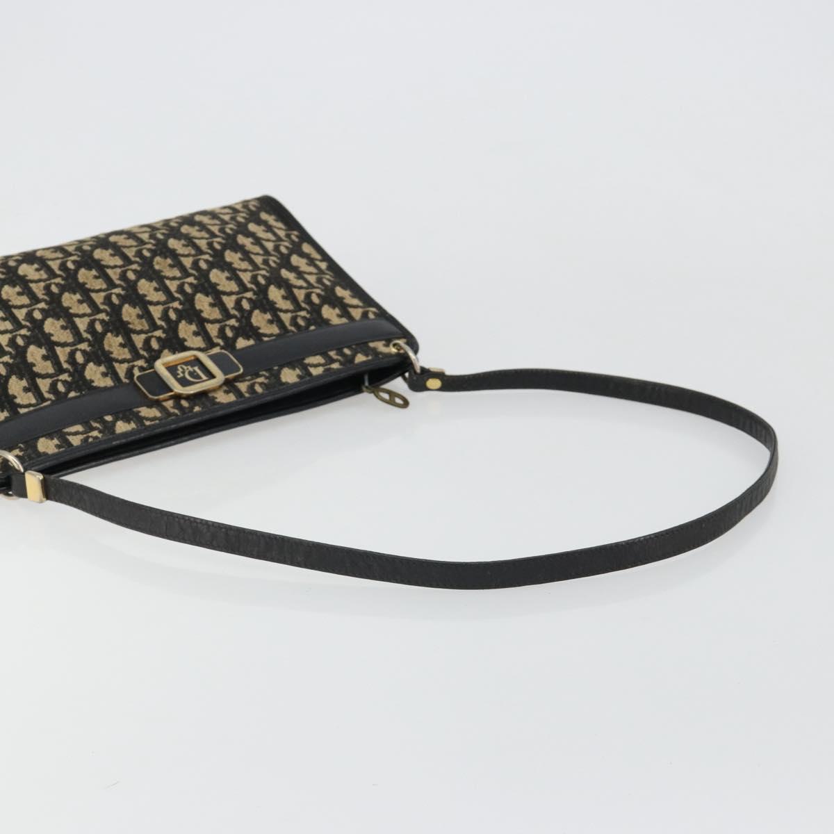 Christian Dior Trotter Canvas Shoulder Bag Navy Gold Auth 185006