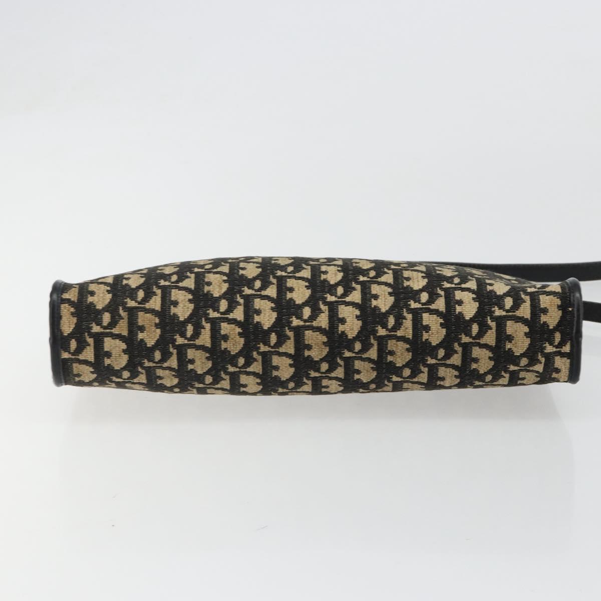 Christian Dior Trotter Canvas Shoulder Bag Navy Gold Auth 185006