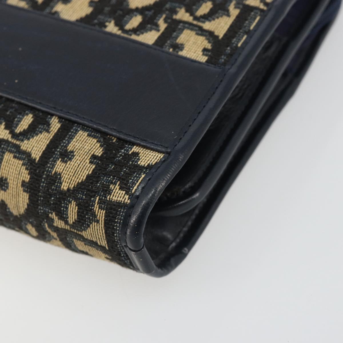 Christian Dior Trotter Canvas Shoulder Bag Navy Gold Auth 185007A