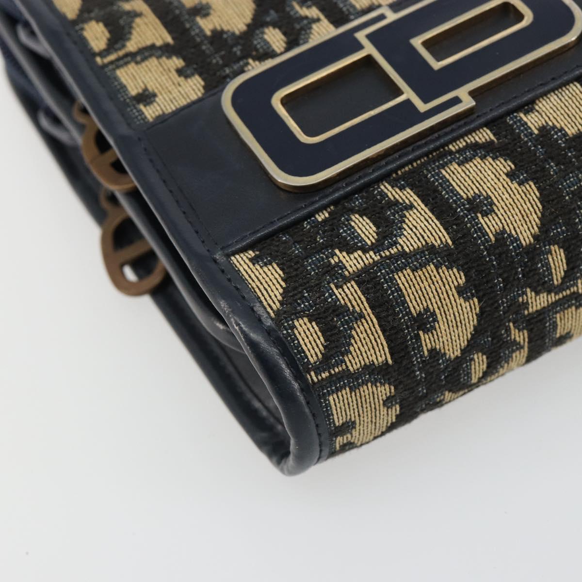 Christian Dior Trotter Canvas Shoulder Bag Navy Gold Auth 185007A