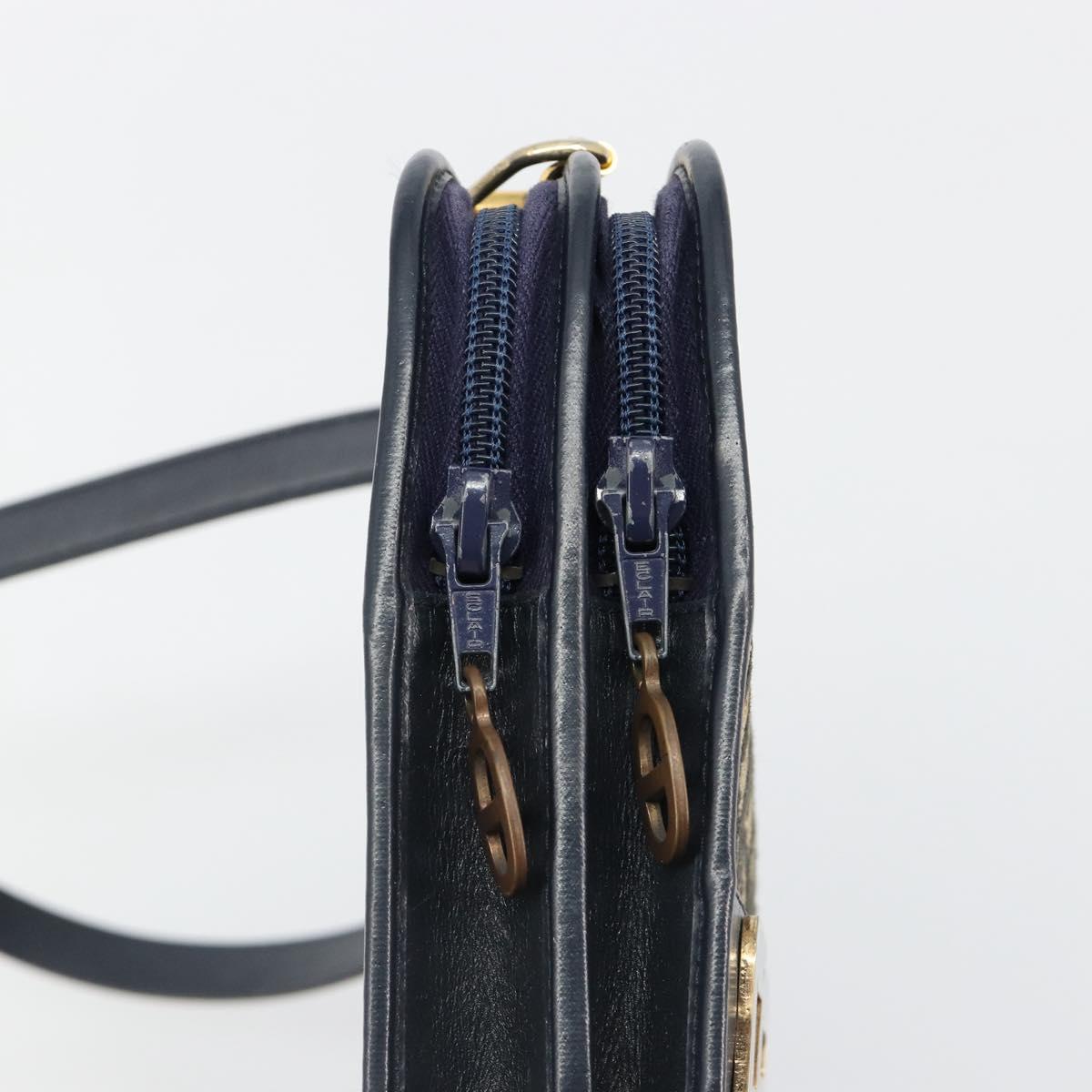 Christian Dior Trotter Canvas Shoulder Bag Navy Gold Auth 185007A