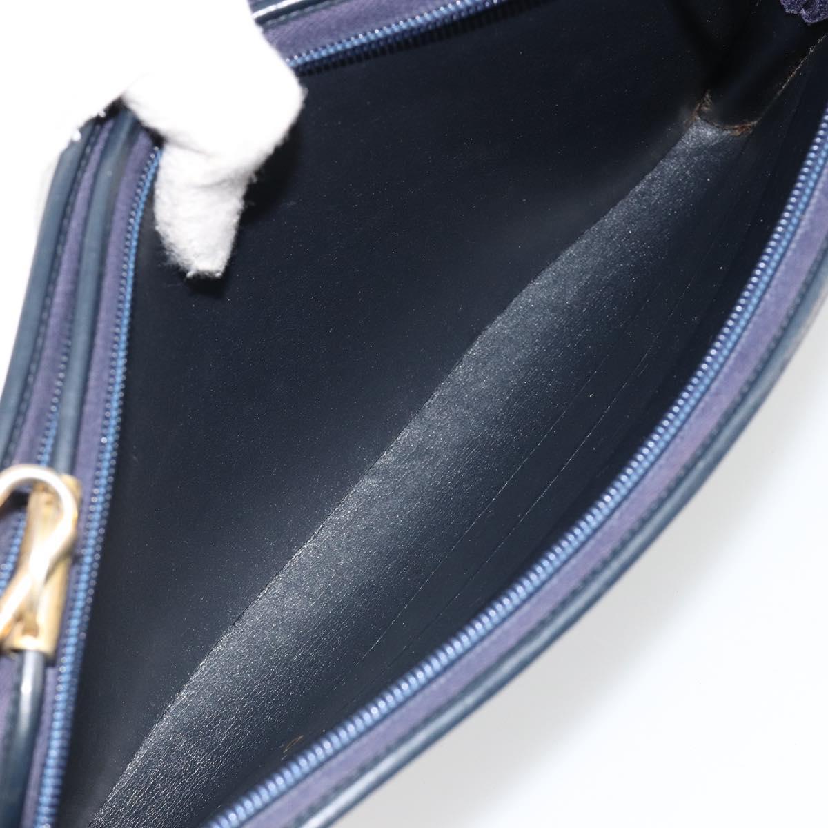 Christian Dior Trotter Canvas Shoulder Bag Navy Gold Auth 185007A