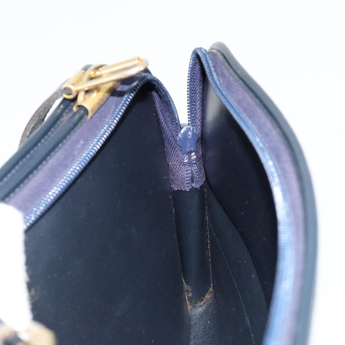 Christian Dior Trotter Canvas Shoulder Bag Navy Gold Auth 185007A