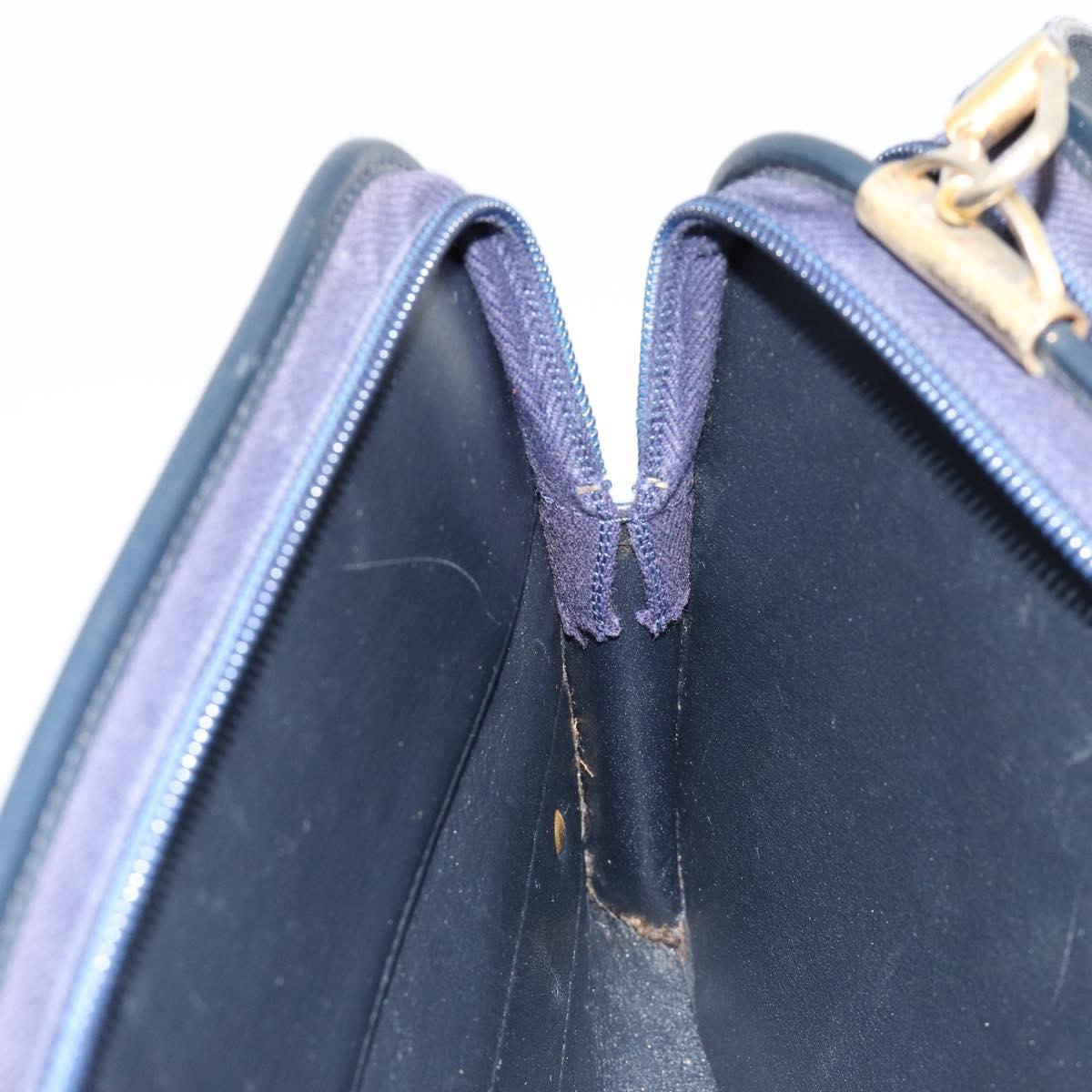 Christian Dior Trotter Canvas Shoulder Bag Navy Gold Auth 185007A