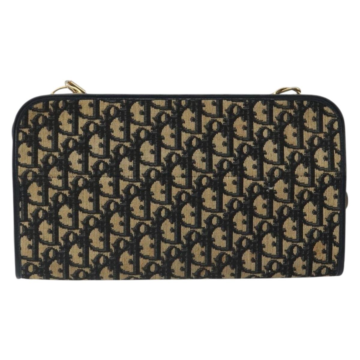 Christian Dior Trotter Canvas Shoulder Bag Navy Gold Auth 185007A