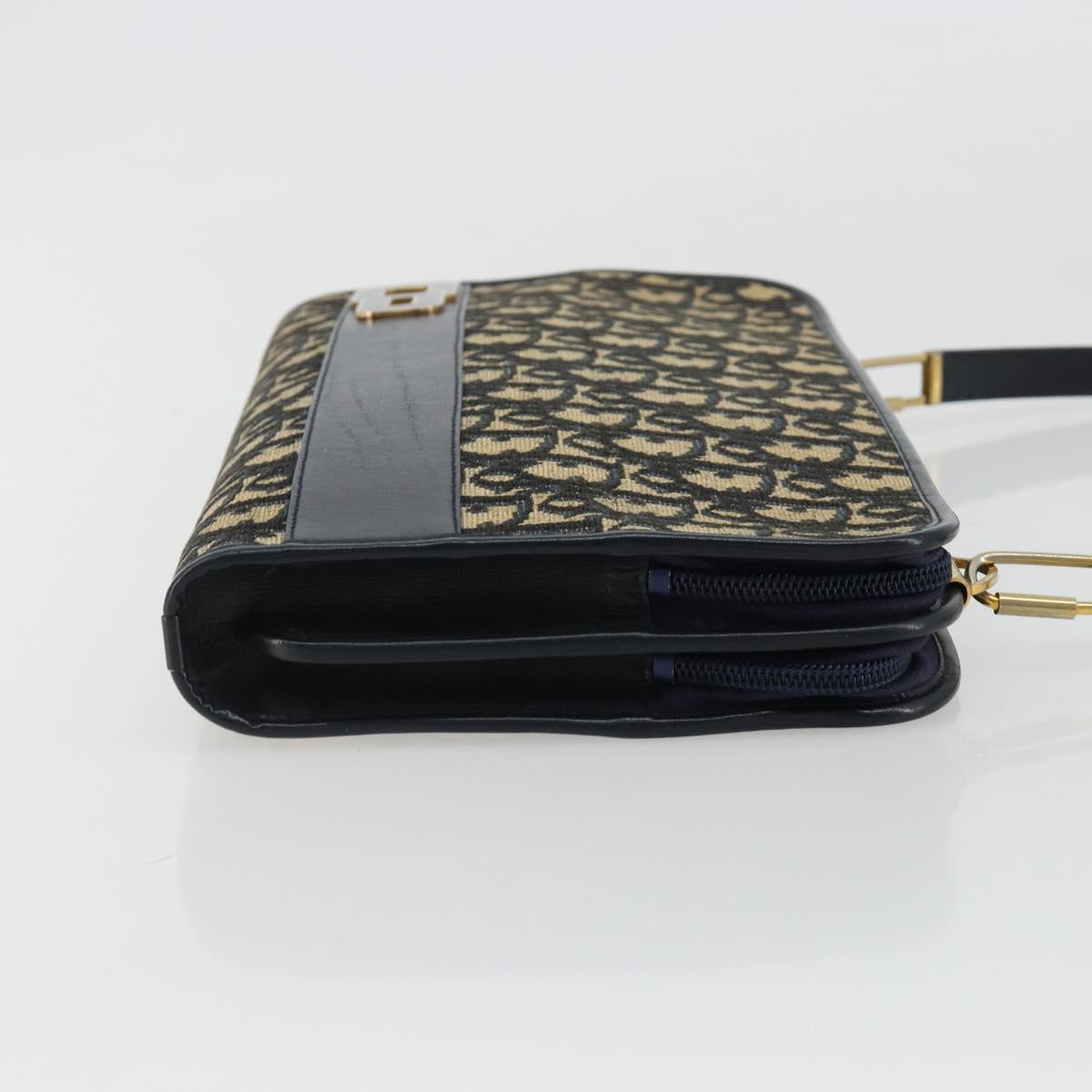 Christian Dior Trotter Canvas Shoulder Bag Navy Gold Auth 185007A