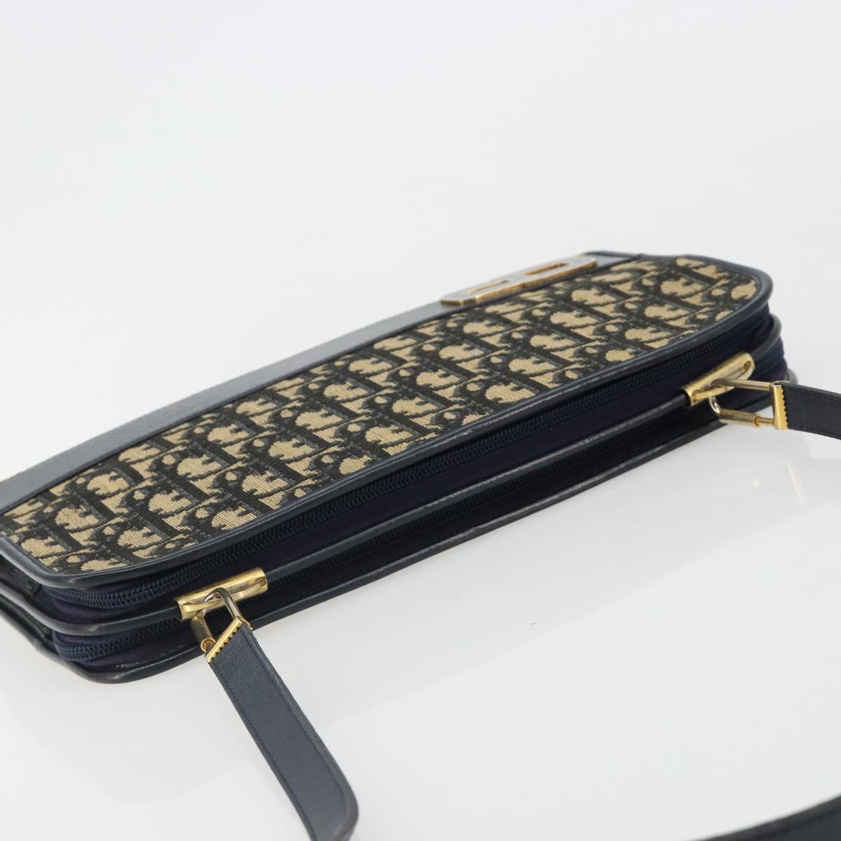 Christian Dior Trotter Canvas Shoulder Bag Navy Gold Auth 185007A