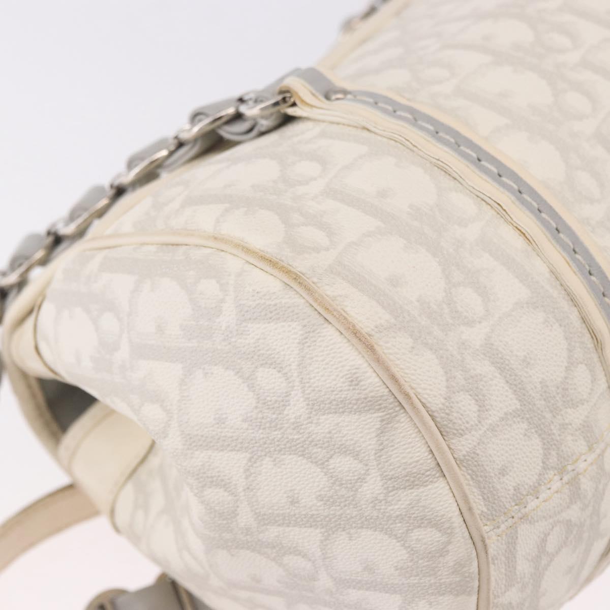 Christian Dior Trotter Canvas Romantic Chain Bag PVC White Silver Auth 185008SAV