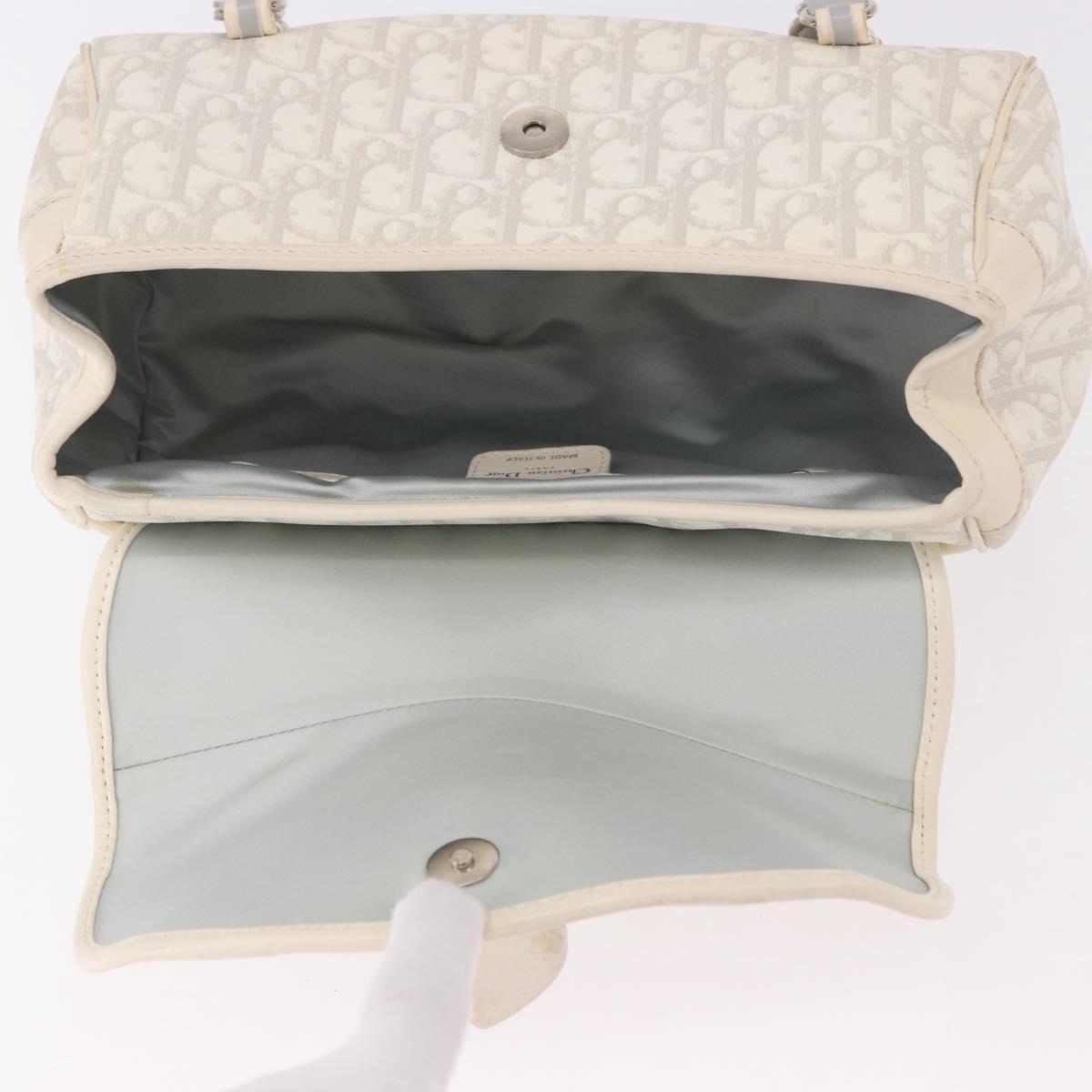 Christian Dior Trotter Canvas Romantic Chain Bag PVC White Silver Auth 185008SAV