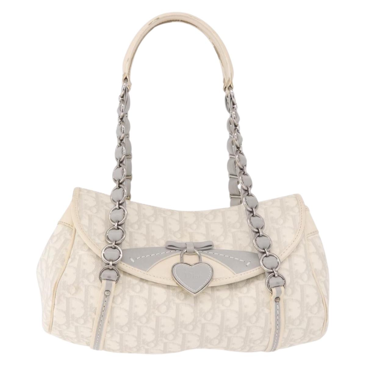 Christian Dior Trotter Canvas Romantic Chain Bag PVC White Silver Auth 185008SAV