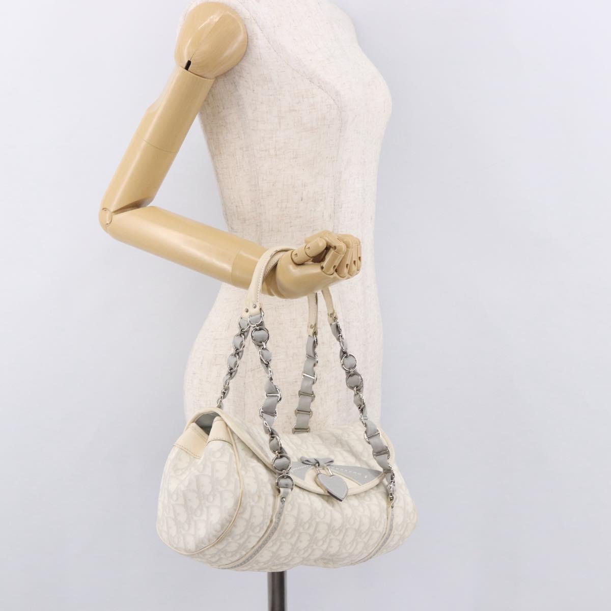 Christian Dior Trotter Canvas Romantic Chain Bag PVC White Silver Auth 185008SAV