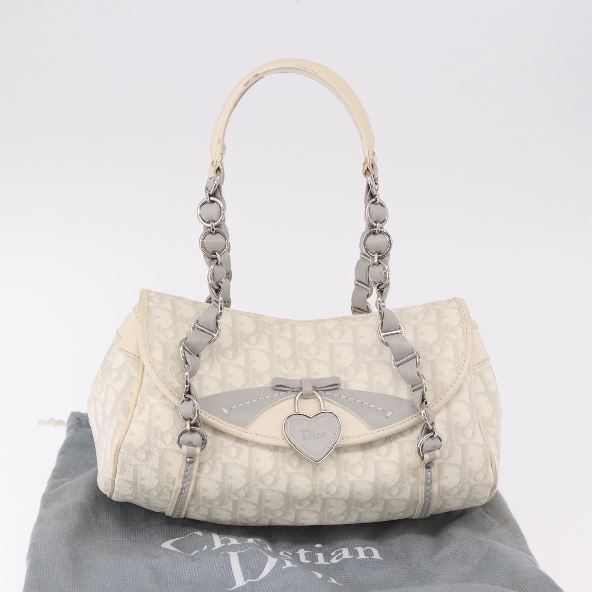 Christian Dior Trotter Canvas Romantic Chain Bag PVC White Silver Auth 185008SAV