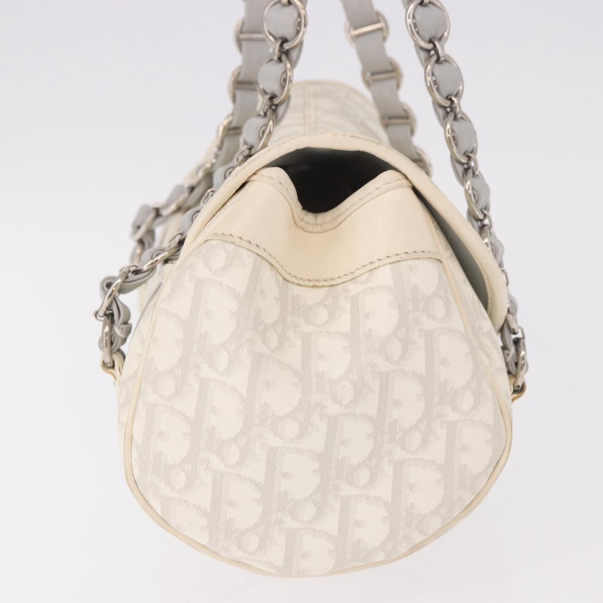 Christian Dior Trotter Canvas Romantic Chain Bag PVC White Silver Auth 185008SAV