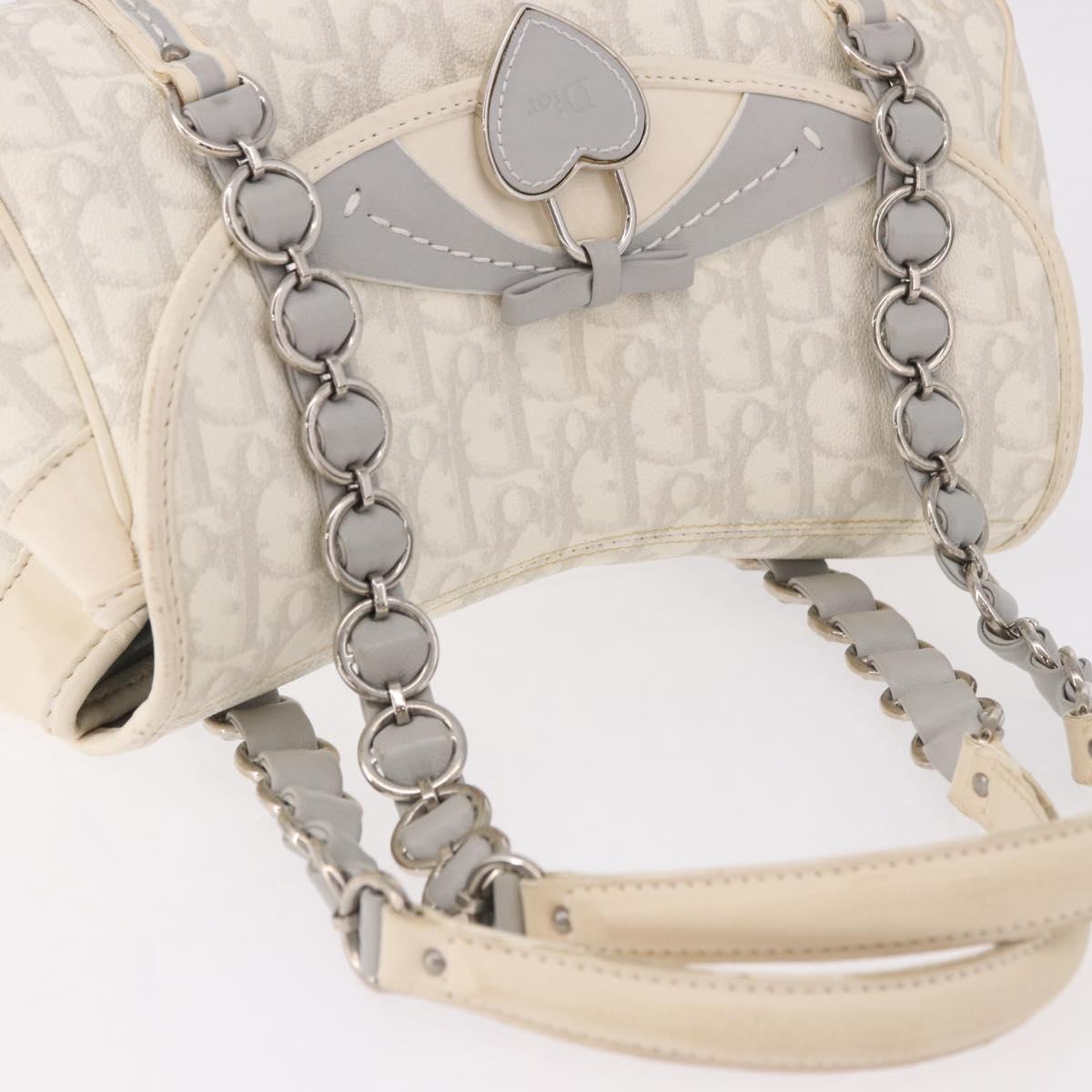 Christian Dior Trotter Canvas Romantic Chain Bag PVC White Silver Auth 185008SAV