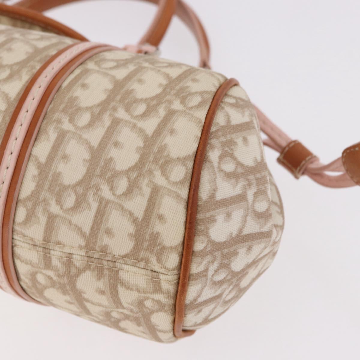 Christian Dior Trotter Canvas Romantic Hand Bag PVC Beige Silver Auth 185009SAM