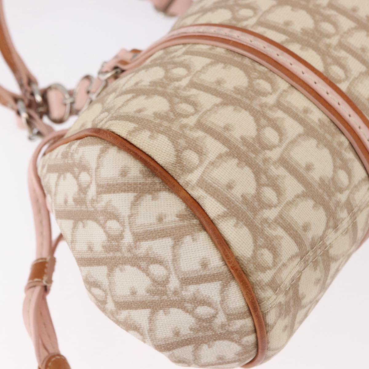 Christian Dior Trotter Canvas Romantic Hand Bag PVC Beige Silver Auth 185009SAM