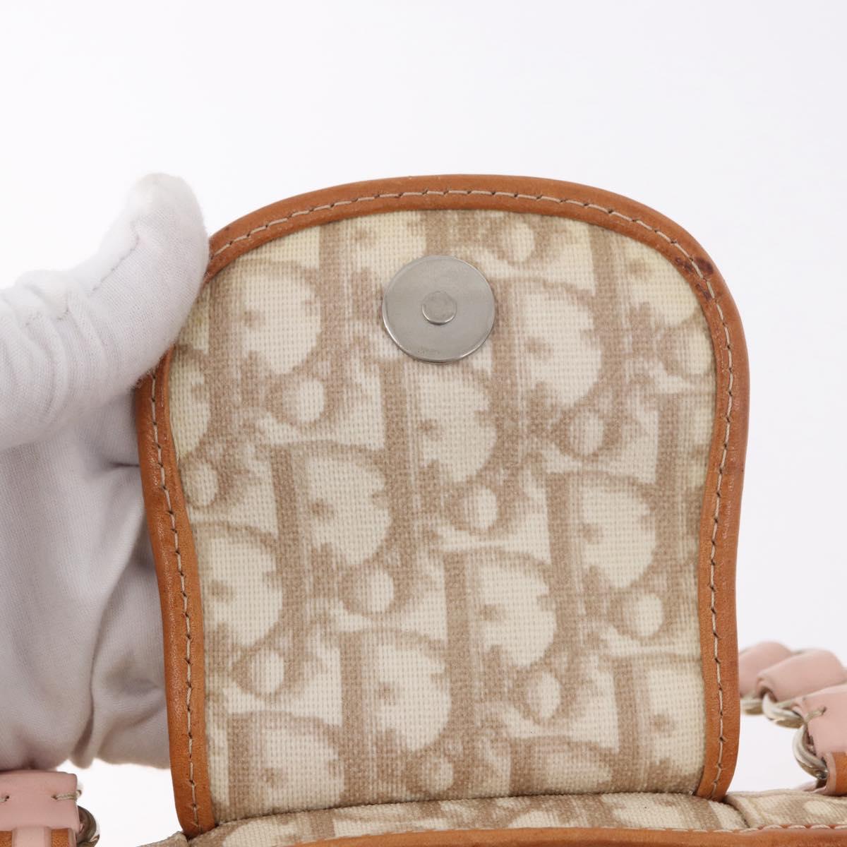 Christian Dior Trotter Canvas Romantic Hand Bag PVC Beige Silver Auth 185009SAM