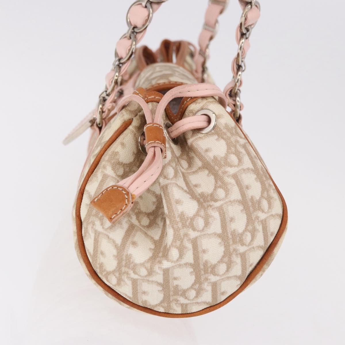 Christian Dior Trotter Canvas Romantic Hand Bag PVC Beige Silver Auth 185009SAM
