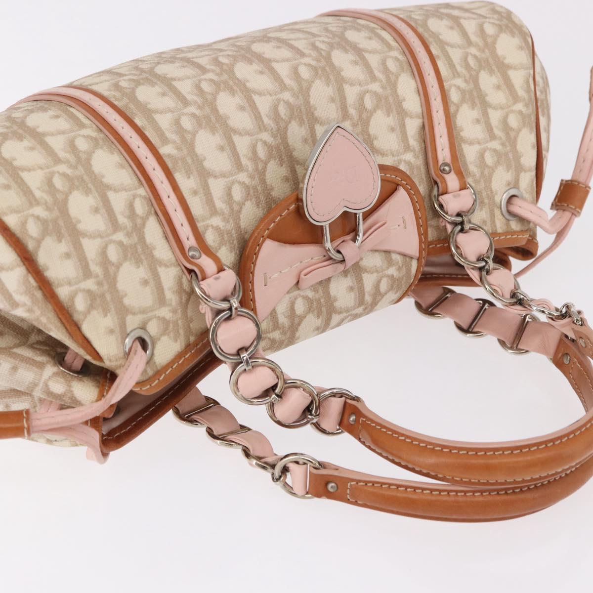 Christian Dior Trotter Canvas Romantic Hand Bag PVC Beige Silver Auth 185009SAM