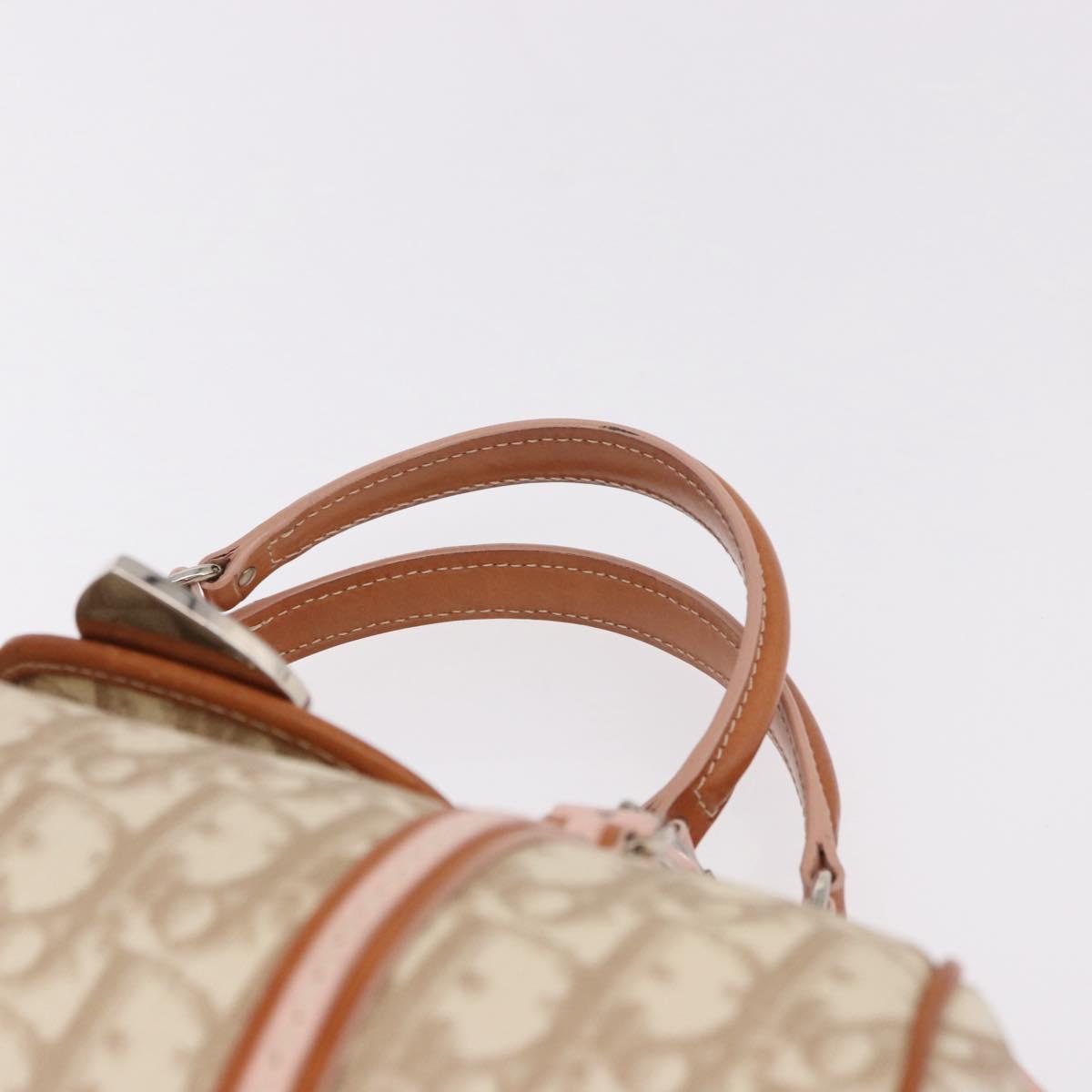 Christian Dior Trotter Canvas Romantic Hand Bag PVC Beige Silver Auth 185009SAM