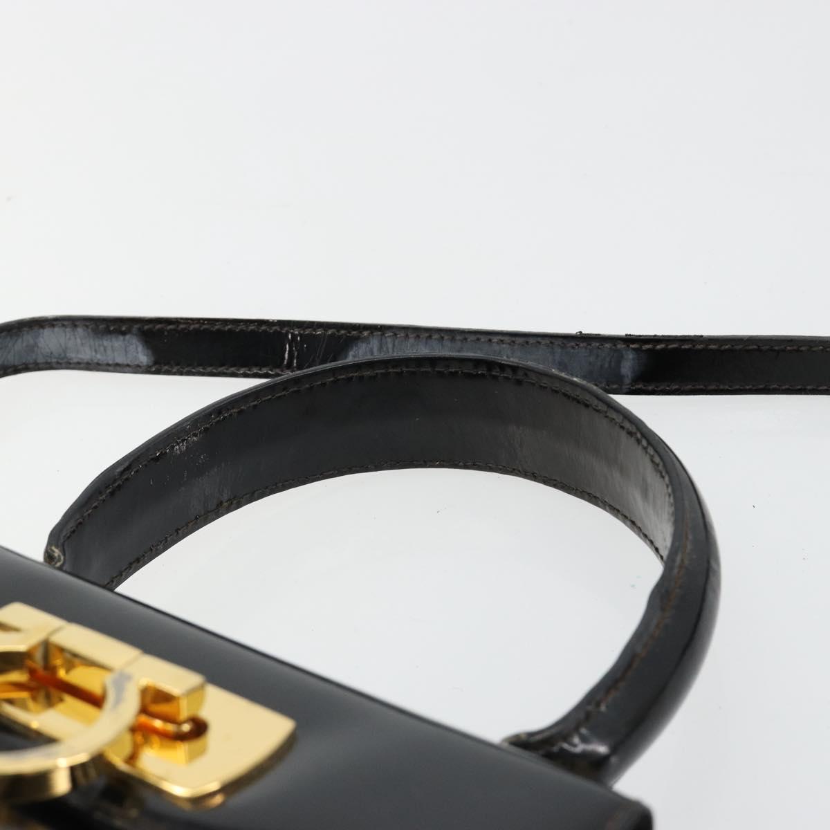 Salvatore Ferragamo Gancini Hand Bag Leather 2way Black Gold Auth 185010