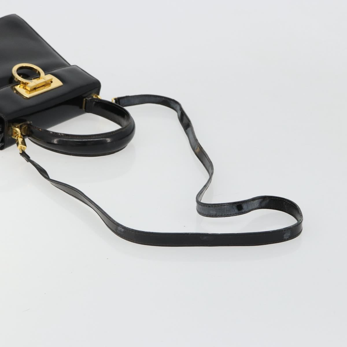Salvatore Ferragamo Gancini Hand Bag Leather 2way Black Gold Auth 185010