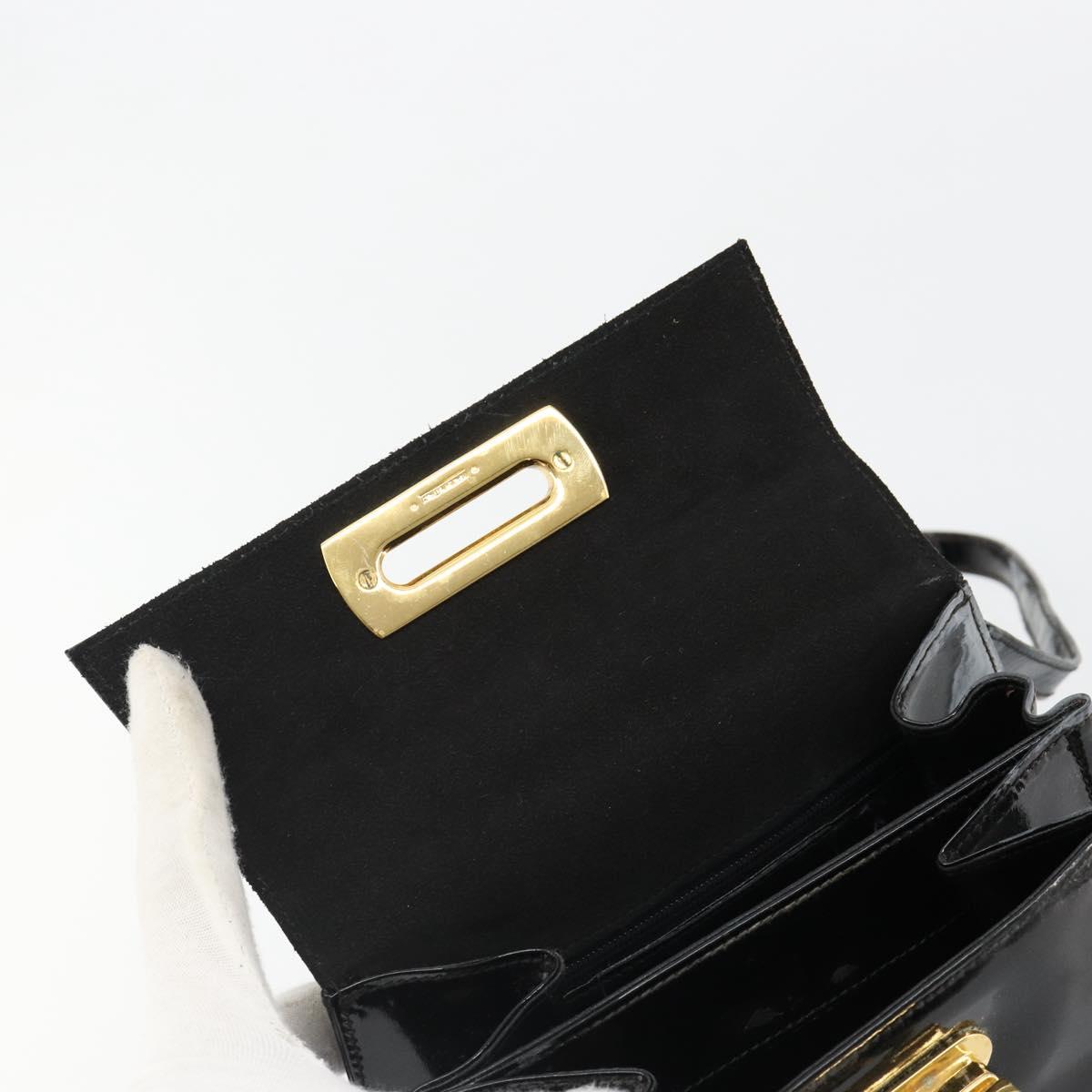 Salvatore Ferragamo Gancini Hand Bag Leather 2way Black Gold Auth 185010