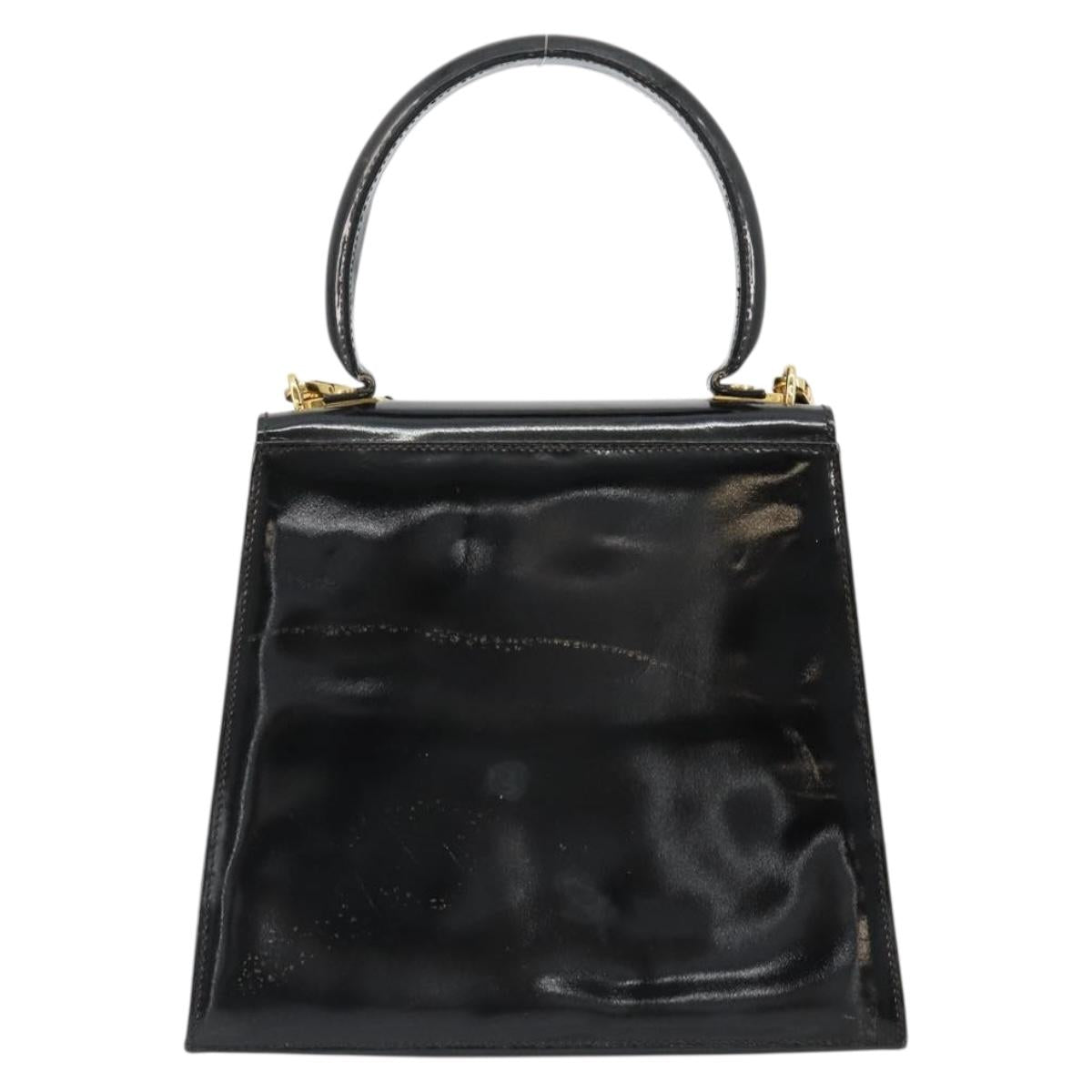 Salvatore Ferragamo Gancini Hand Bag Leather 2way Black Gold Auth 185010