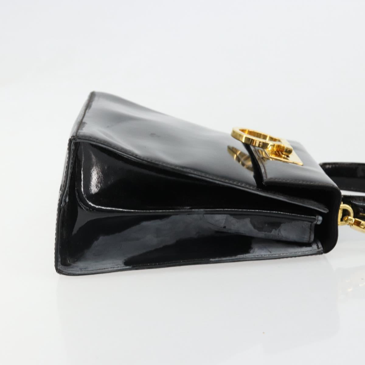 Salvatore Ferragamo Gancini Hand Bag Leather 2way Black Gold Auth 185010