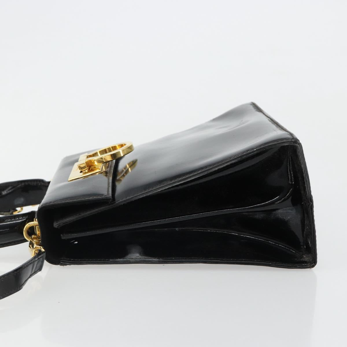 Salvatore Ferragamo Gancini Hand Bag Leather 2way Black Gold Auth 185010