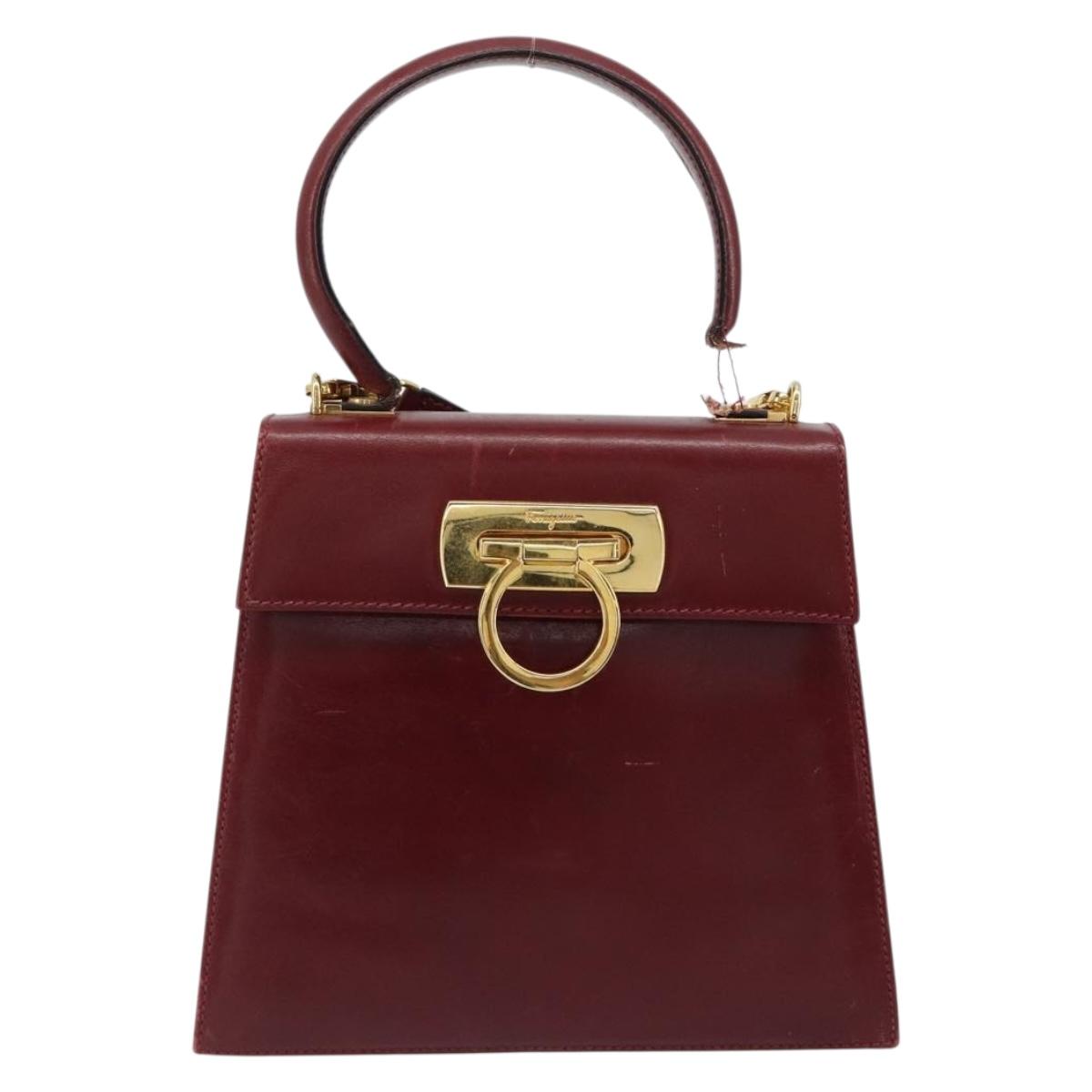Salvatore Ferragamo Gancini Hand Bag Leather 2way Red Gold Auth 185011