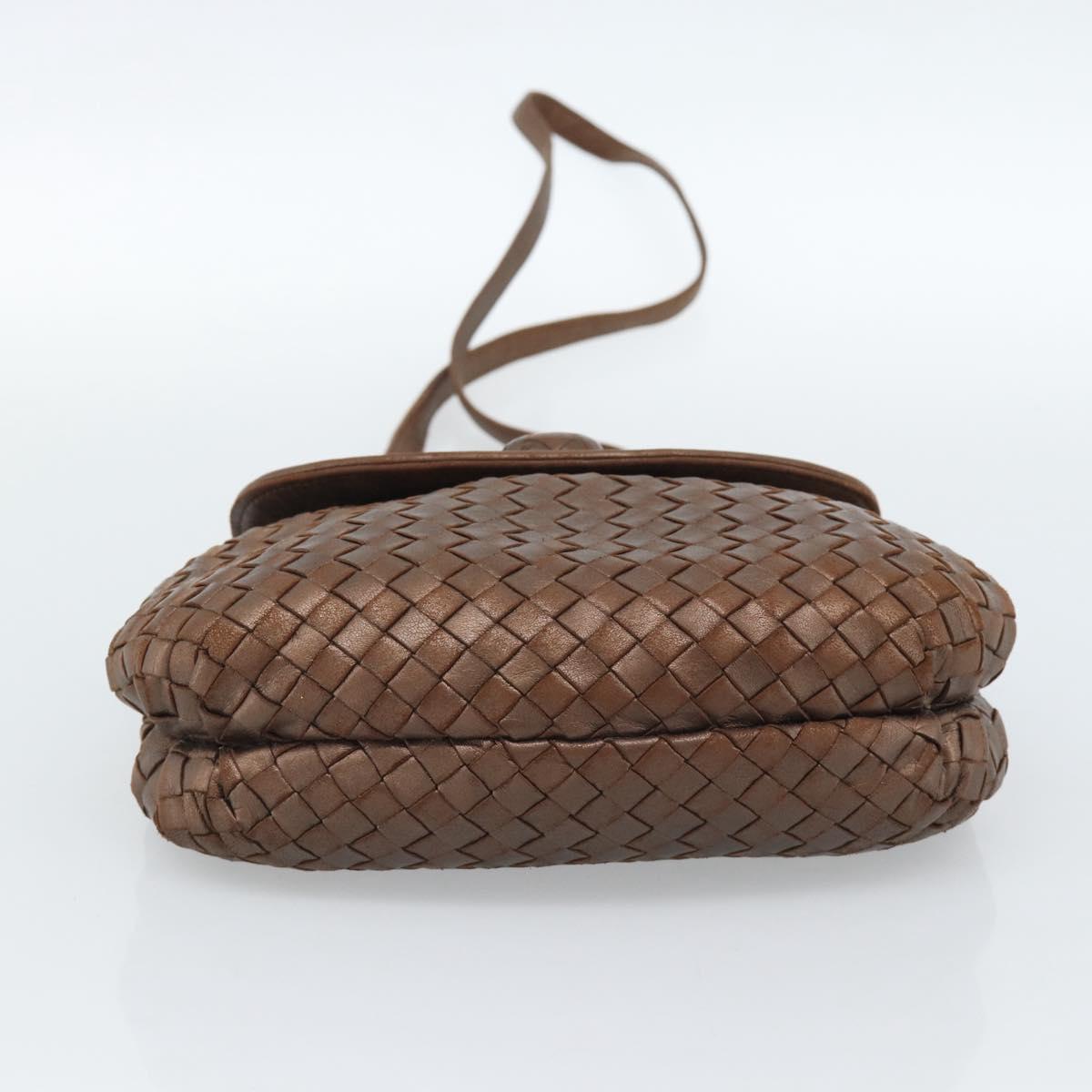 BOTTEGA VENETA INTRECCIATO Hand Bag Leather 2way Bronze Gold Auth 185015