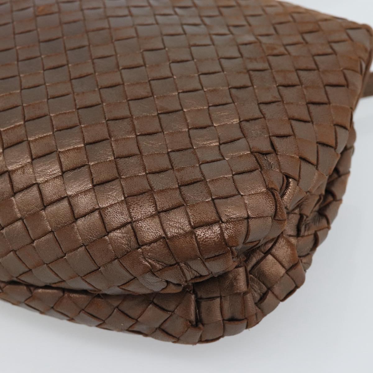 BOTTEGA VENETA INTRECCIATO Hand Bag Leather 2way Bronze Gold Auth 185015