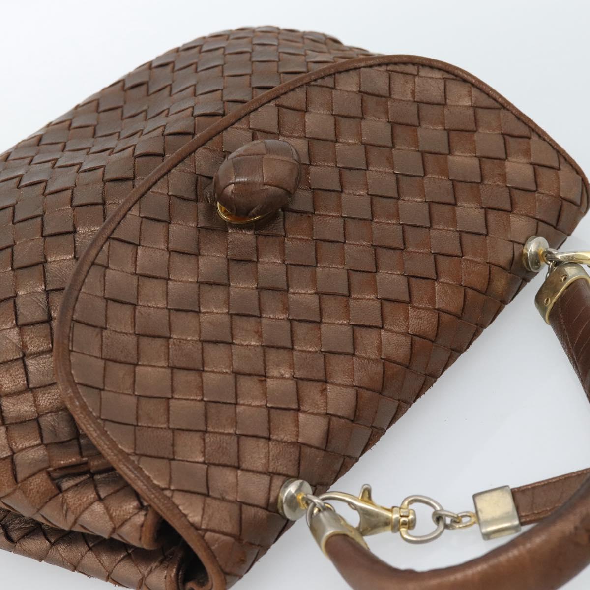 BOTTEGA VENETA INTRECCIATO Hand Bag Leather 2way Bronze Gold Auth 185015