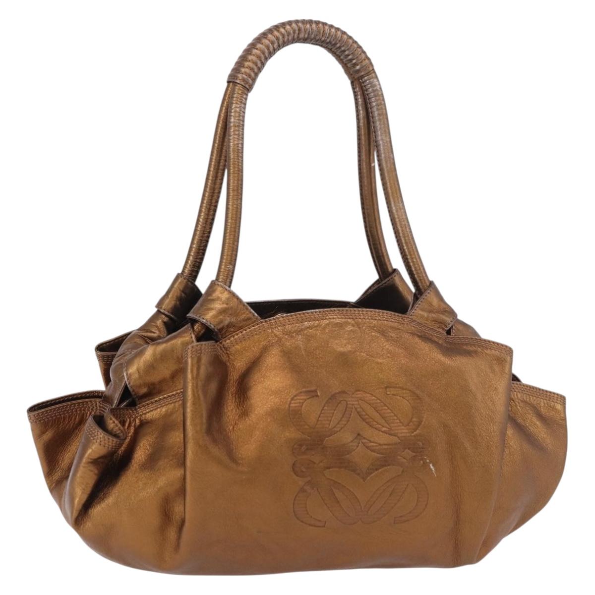 LOEWE Anagram Nappa Aire Hand Bag Leather Gold Auth 185016A