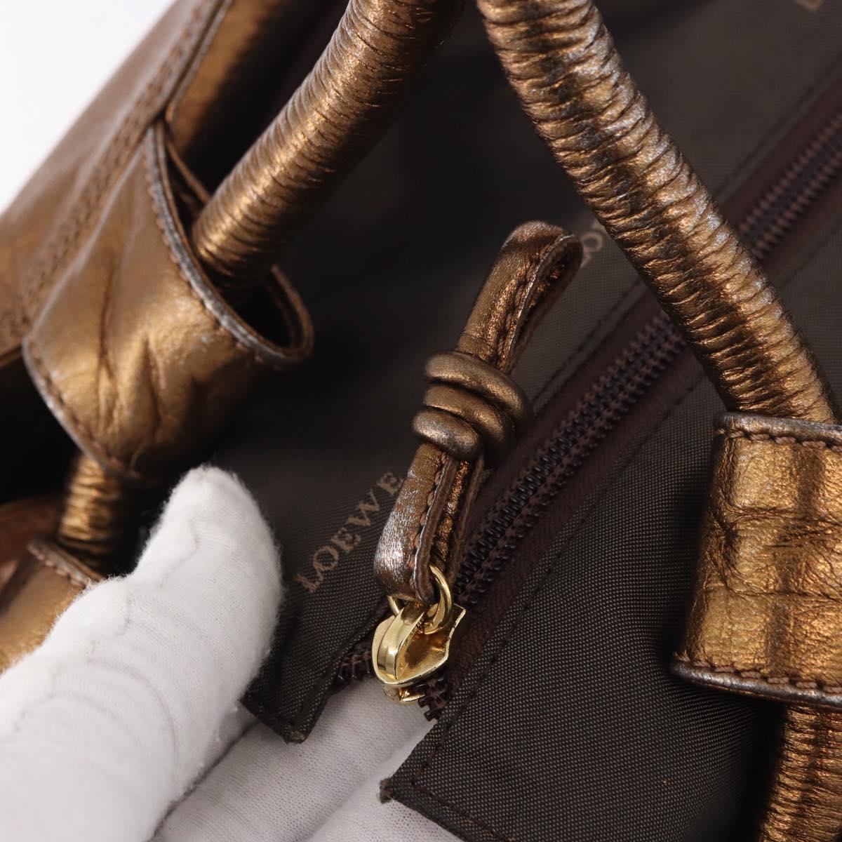 LOEWE Anagram Nappa Aire Hand Bag Leather Gold Auth 185016A