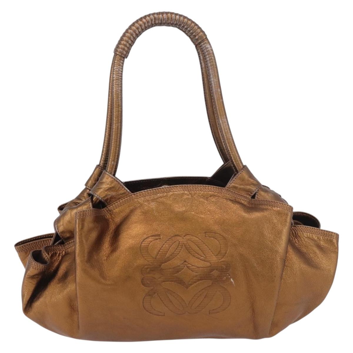 LOEWE Anagram Nappa Aire Hand Bag Leather Gold Auth 185016A