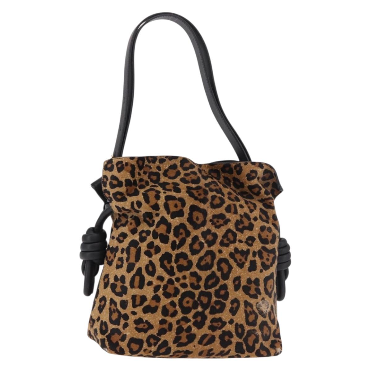 LOEWE Flamenco Shoulder Bag Harako Leather Brown Gold Auth 185017A