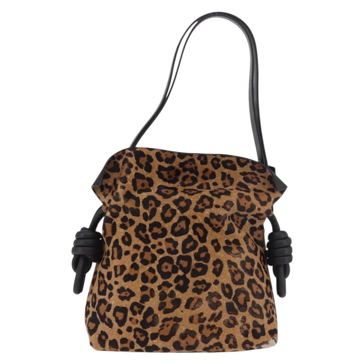 LOEWE Flamenco Shoulder Bag Harako Leather Brown Gold Auth 185017A