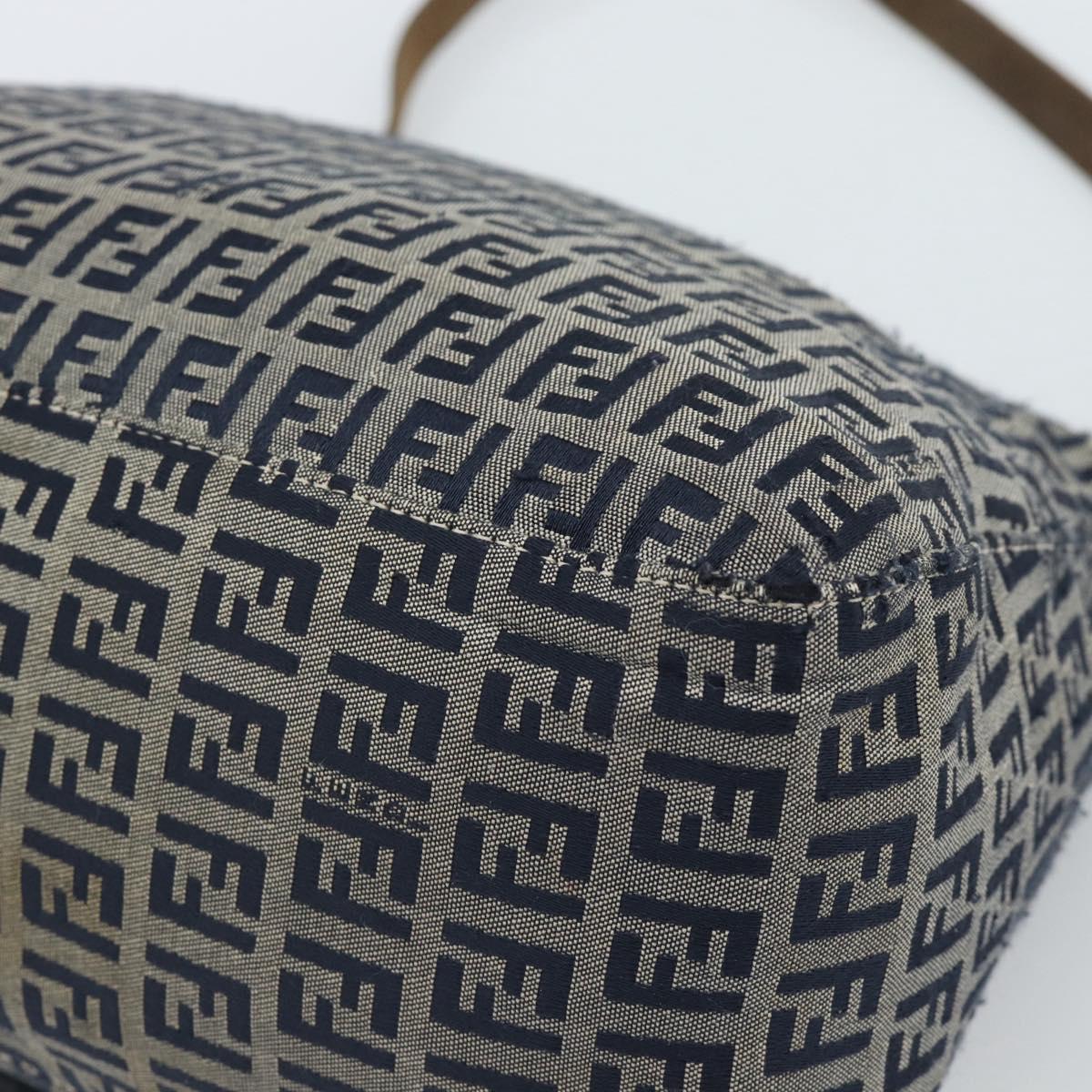 FENDI Zucchino Canvas Mamma Baguette Shoulder Bag Navy Silver Auth 185018